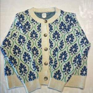 Maeve Cream and Blue Patterned Cardigan